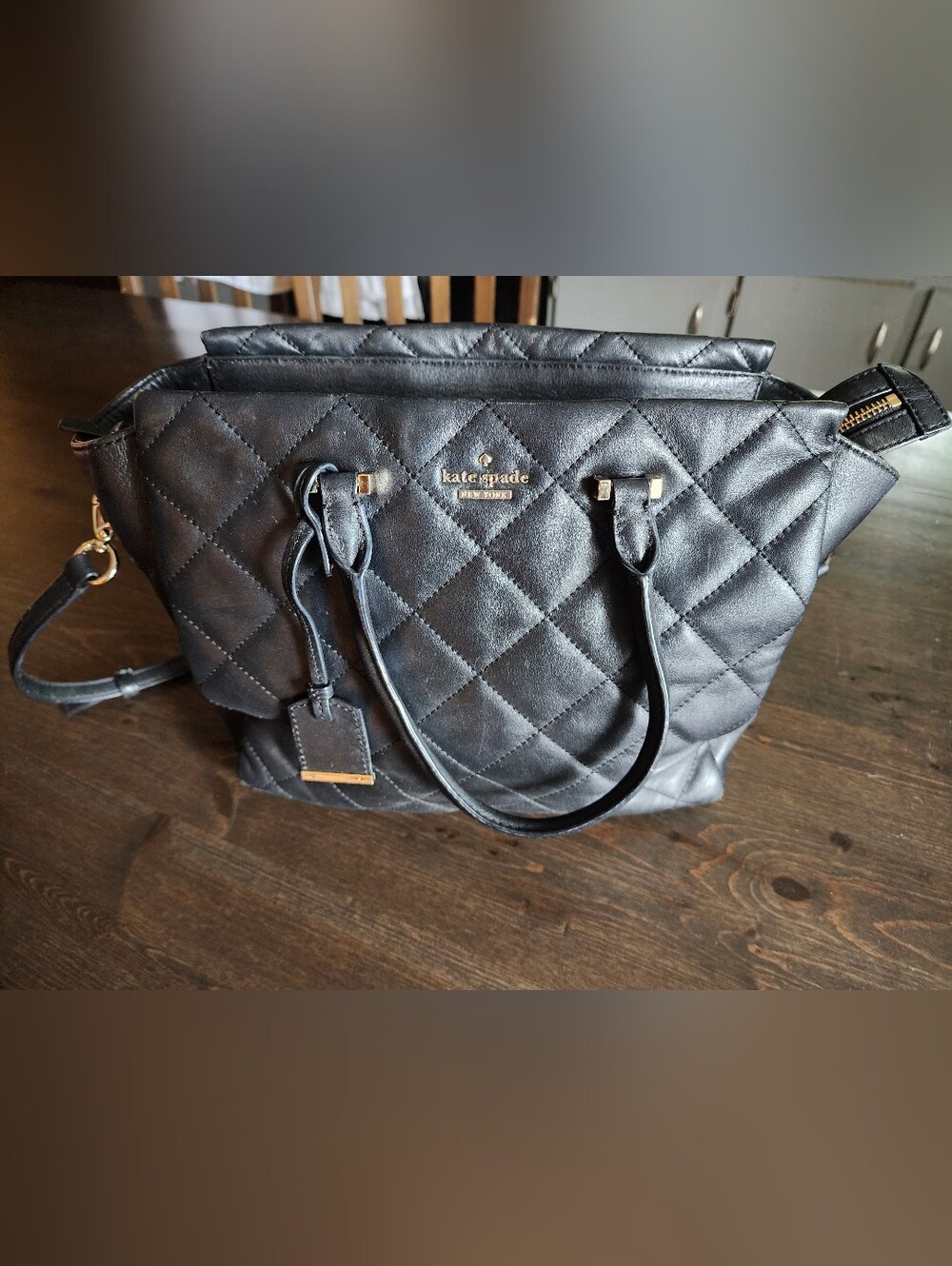 Kate Spade New York Black Quilted Large Tote Purse Bag With Shoulder Strap